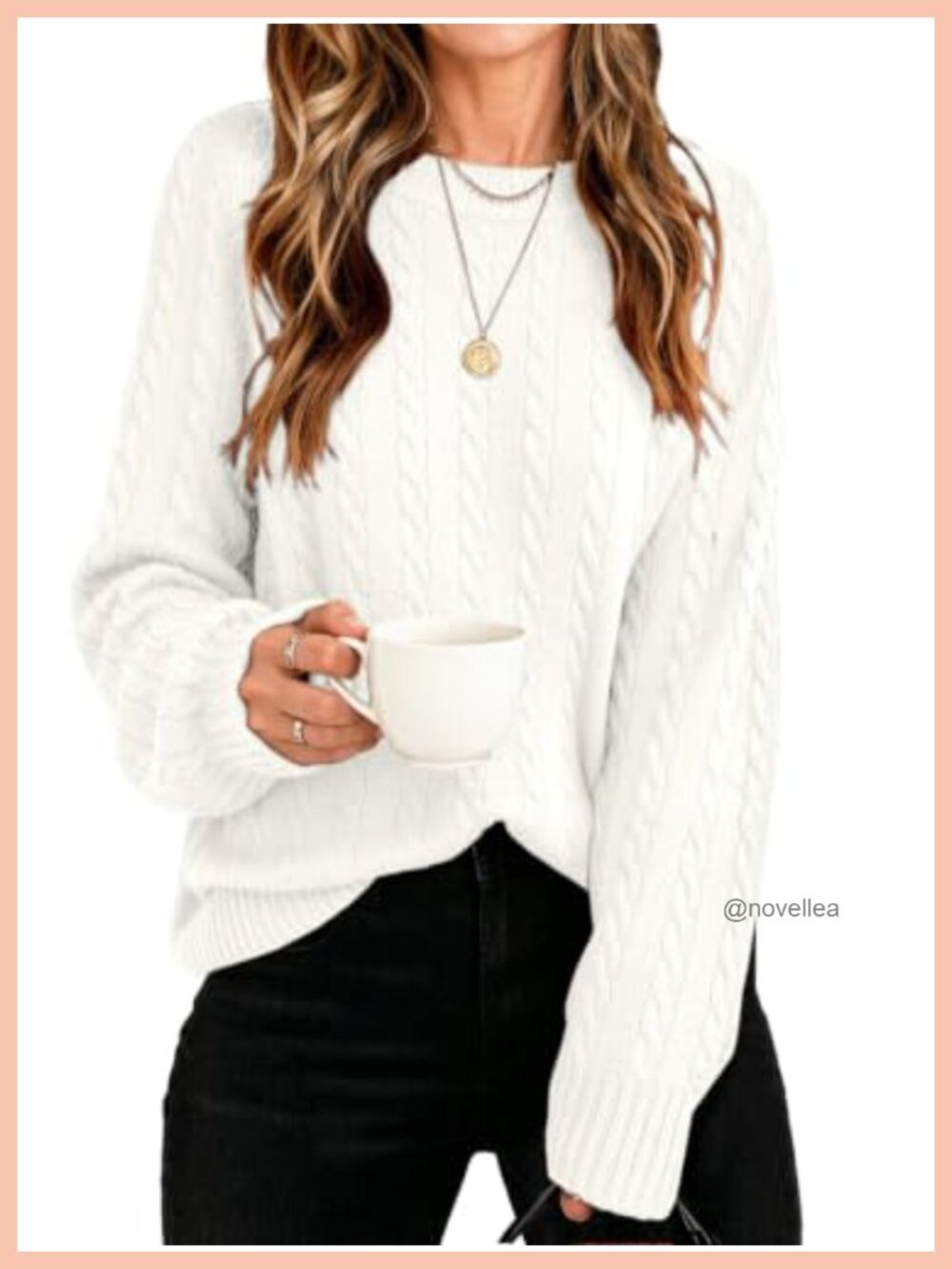 Cable Knit Long Sleeve Crewneck Pullover Sweater Casual Fall Winter Top